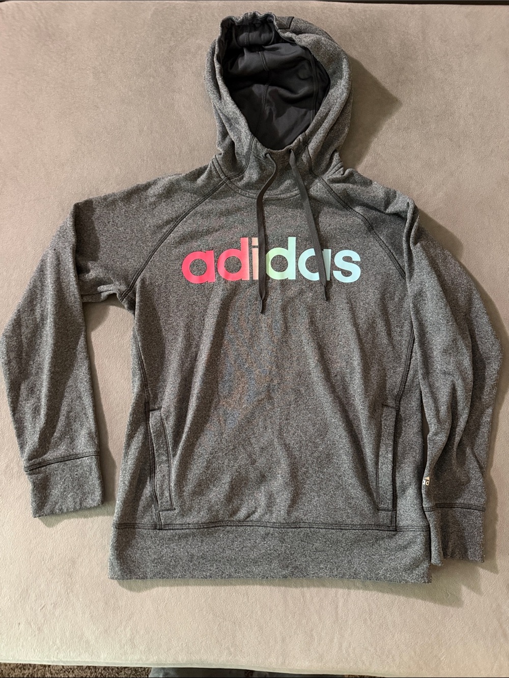 adidas Gray Hoodie with Pink-to-Light-Blue Logo